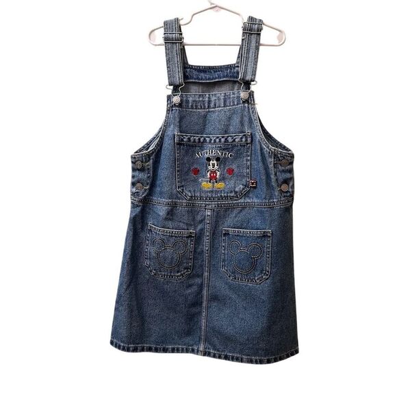 Vintage 90s Disney Mickey Mouse Denim Overall Jumper Dress Blue Size L 14/16 - Picture 12 of 13